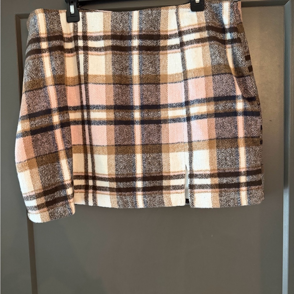 NWOT Plaid Mini Skirt in Pink and Brown size XXL